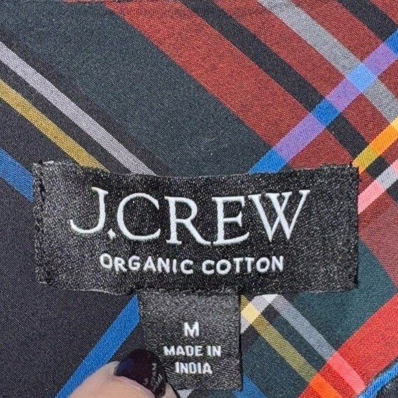 J.Crew Fresco Top Stewart Tartan Jewel Buttons Organic Cotton - Picture 8 of 11